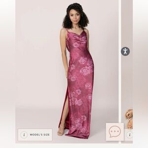 Revelry Nadia Satin Floral Print Dress - 14 - Berry Botanical